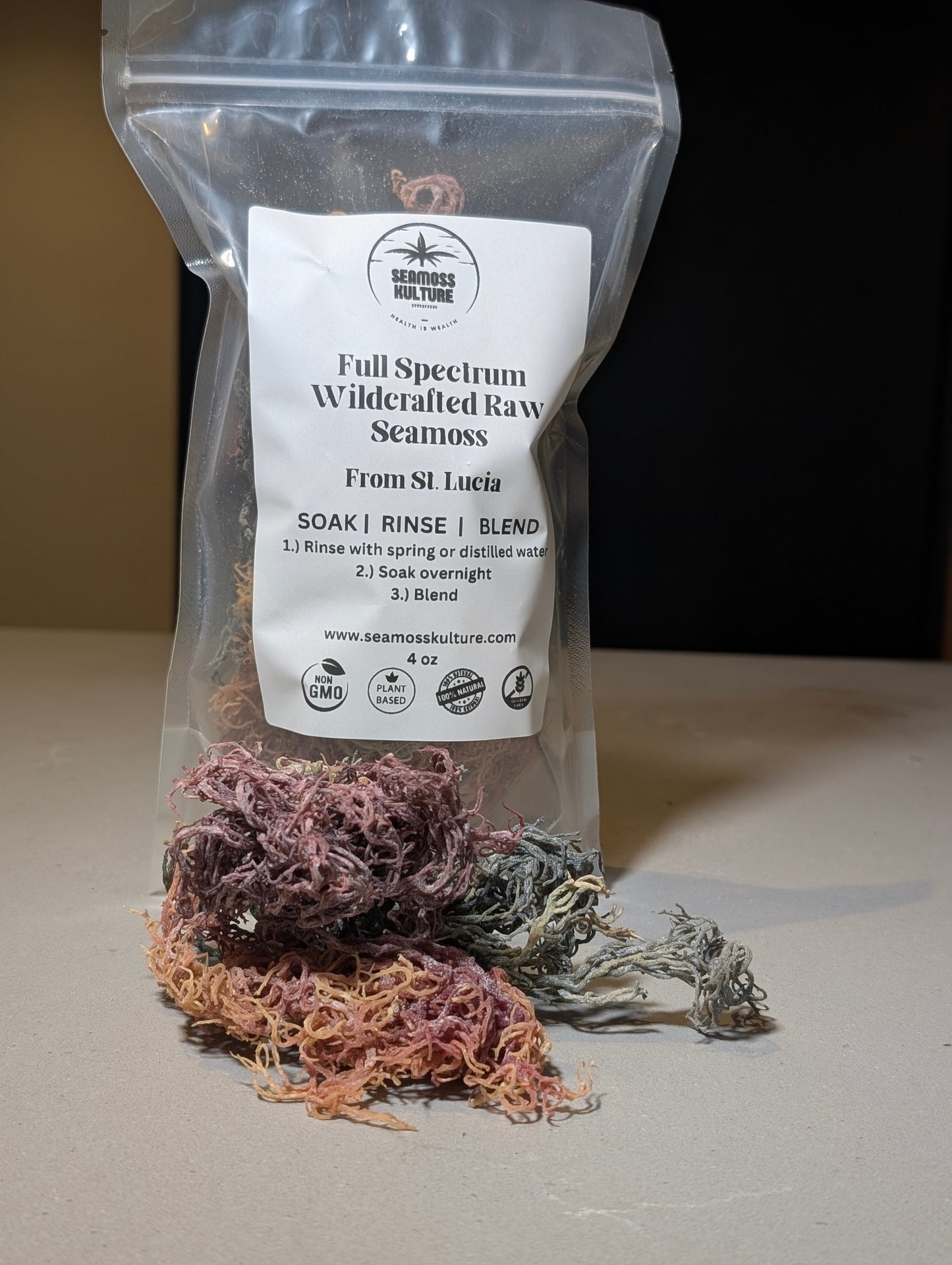 Premium Full Spectrum St. Lucian Wildcrafted Raw Sun dried Sea Moss (Irish Sea Moss)